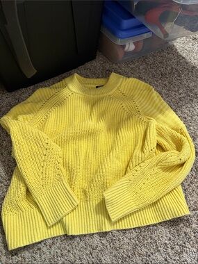 Express Yellow Crewneck Textured Knit Sweater